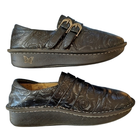 Alegria Alli Slip-On Clog Flat Women's  Size EU 39 US 8.5 Black Embossed Floral - Picture 2 of 14